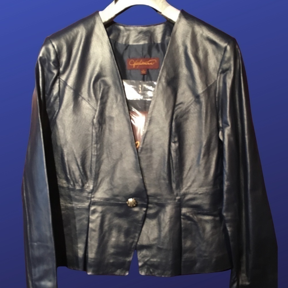HAL RUBENSTEIN 100% Leather Pleated Peplum “Cara” Jacket, NWT, Women’s Large